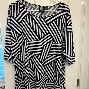 Geometric Navy and White Short Sleeve Top and Wide Leg Pants